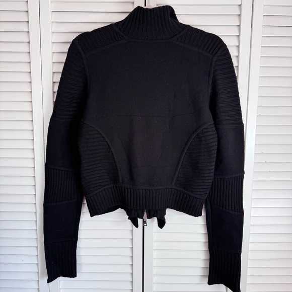 Diane von Furstenberg Wool Mock Neck Cardigan Sweater Chunky Moto Black Medium - Picture 5 of 11
